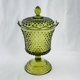 Fenton Colonial Green Hobnail 12 Inch Covered Dish