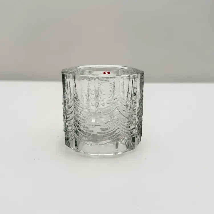 Iittala Finland Kussi Embossed Pine Tree Vintage Glass Votive Holder