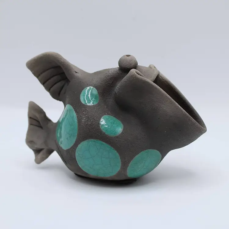 Raku Laughing Fish Pottery Figure by Nina Fernstrom-Duong
