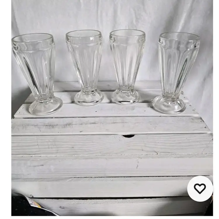 Set of four vintage thick heavy clear soda fountain glasses for floats - marked