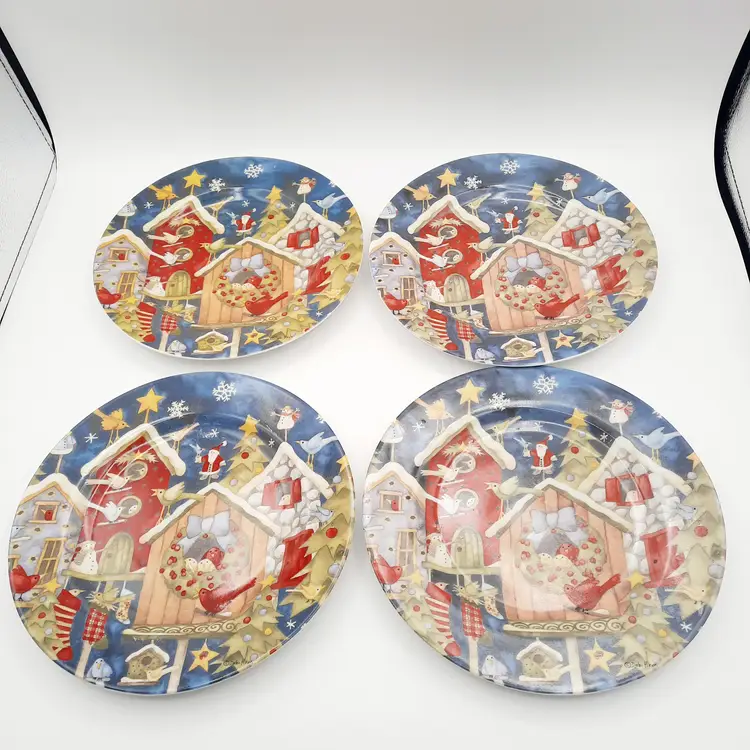 Christmas Birdhouse Plates Debbie Hron 2006 Holiday Home Set of 10