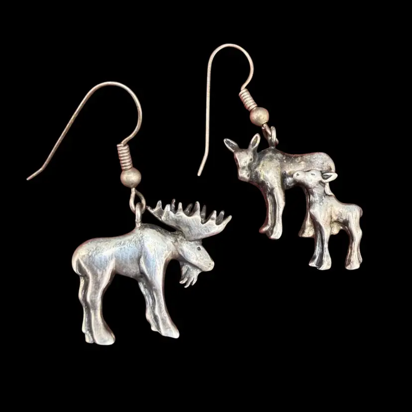 vintage sterling silver moose Family dangle earrings.