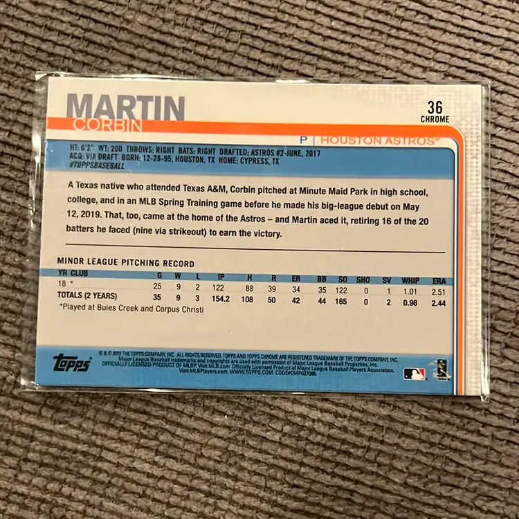 Corbin Martin Pink Rookie. 2019 Topps Chrome. Houston Astros 