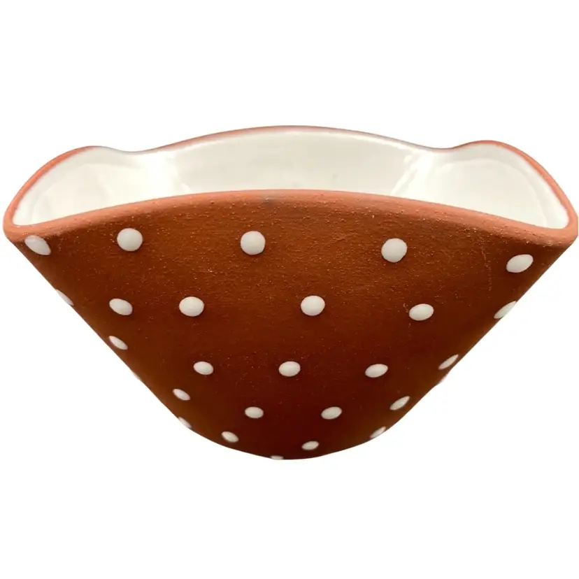 Vintage Graveren Norsk (Norway) Square Bowl, Brown with White Polka Dots