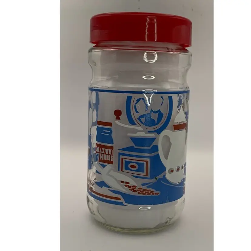 VTG Maxwell House Glass Canister With Lid Anchor Hocking Kitchen Images Red White And Blue