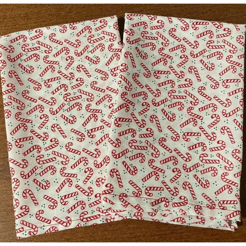 2 Hand Made Cotton Napkins Candy Canes