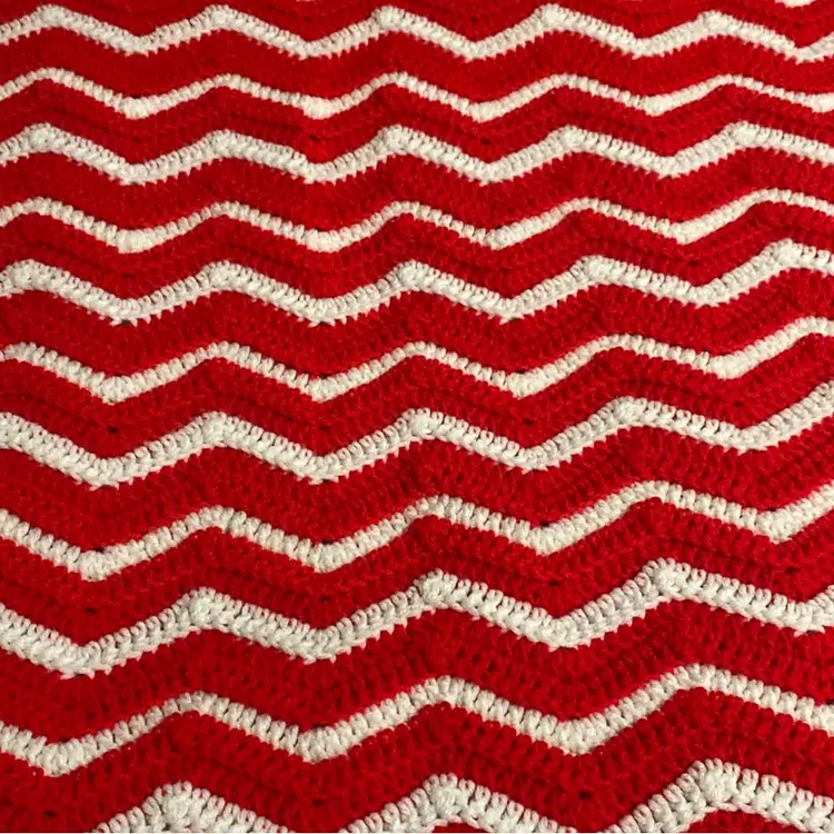 Red And White Afghan 34” X 38 “