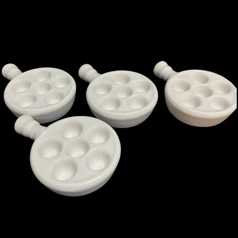 Set Of 4 6-Hole Escargot Dishes ~1.75” x 6.75” x 4.75” Each