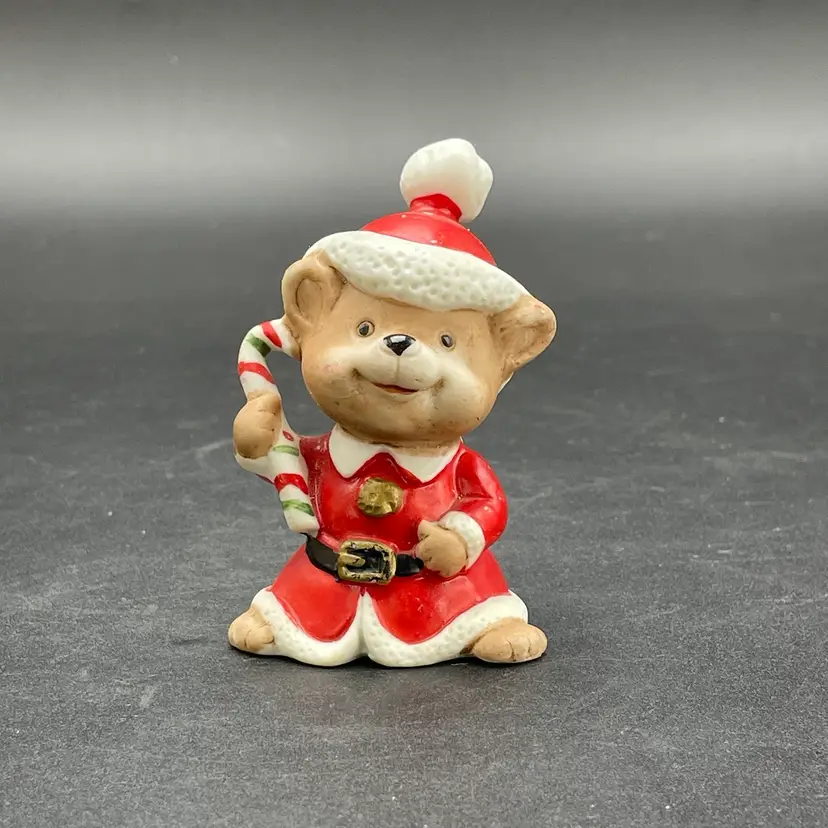 Homco #5600 Santa Bear with Candy Cane Figurine Vintage Kitsch Kitschy Christmas