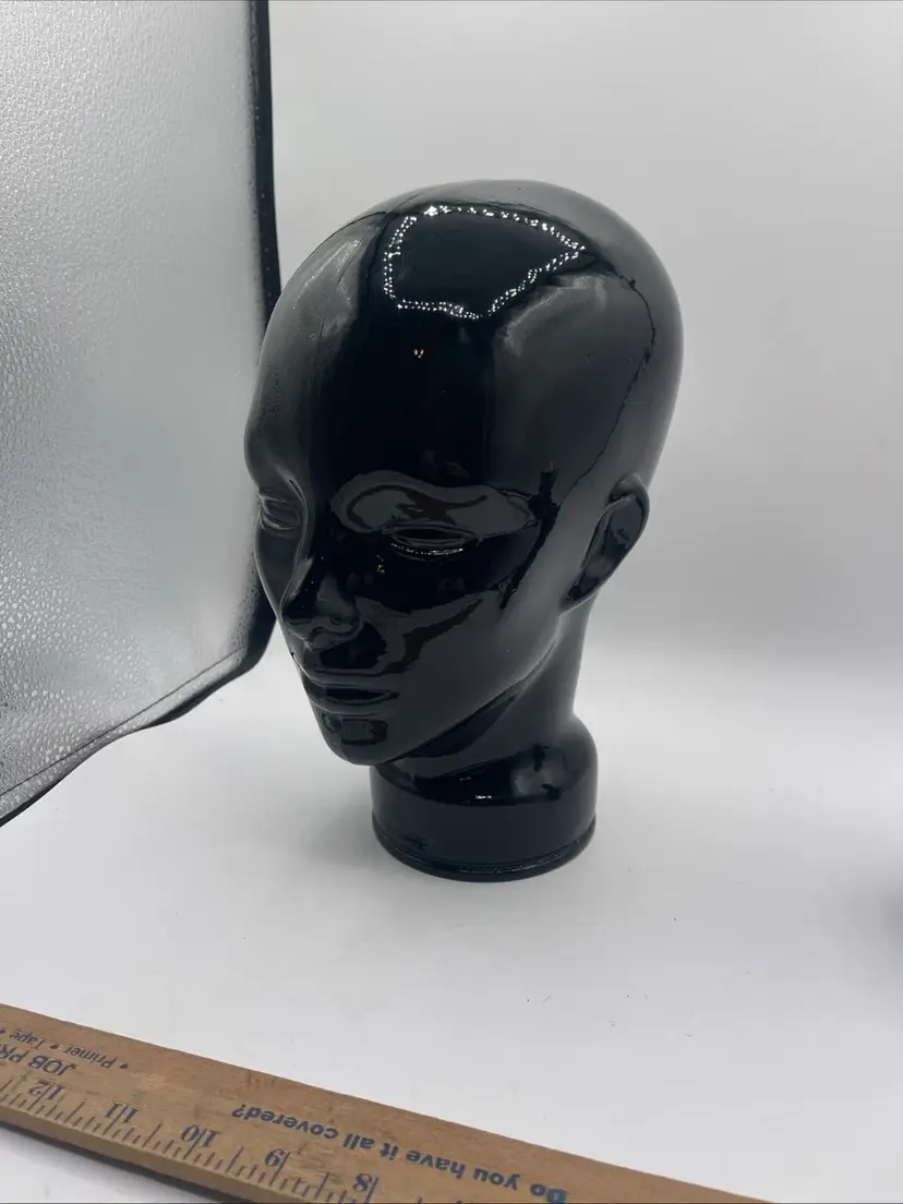 Black Art Glass Mannequin Head Bust Wig Hat Display Made in Spain Vintage Pier 1
