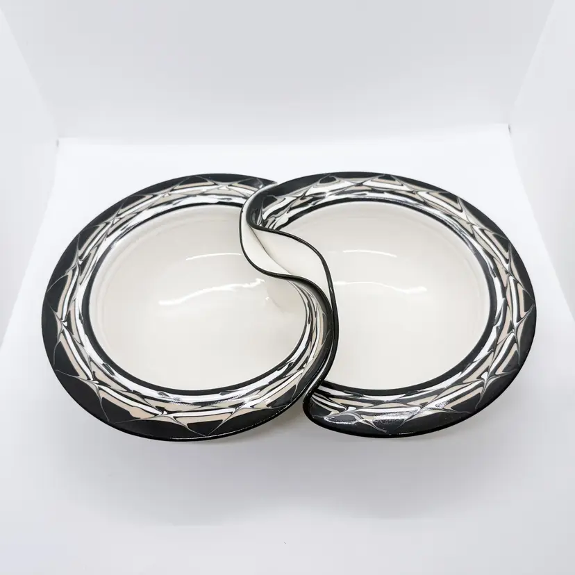 Double Connected Salsa Bowls Handmade Pinch Pot Art Pottery Nut Chip Condiments