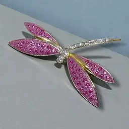 024. Vintage Pink And Clear Rhinestone Dragonfly Brooch. 3 Inches.