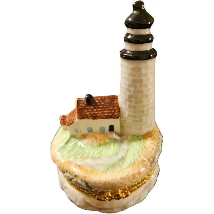 Porcelain Lighthouse Hinged Trinket Box Herco