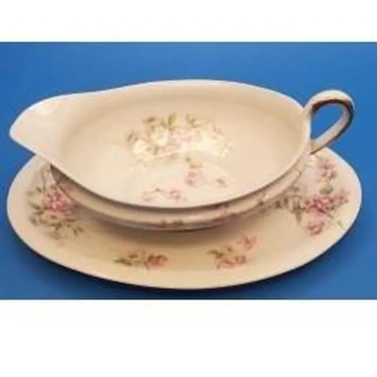 Vintage Theodore Haviland Limoges Floral Gravy Boat Detached Underplate