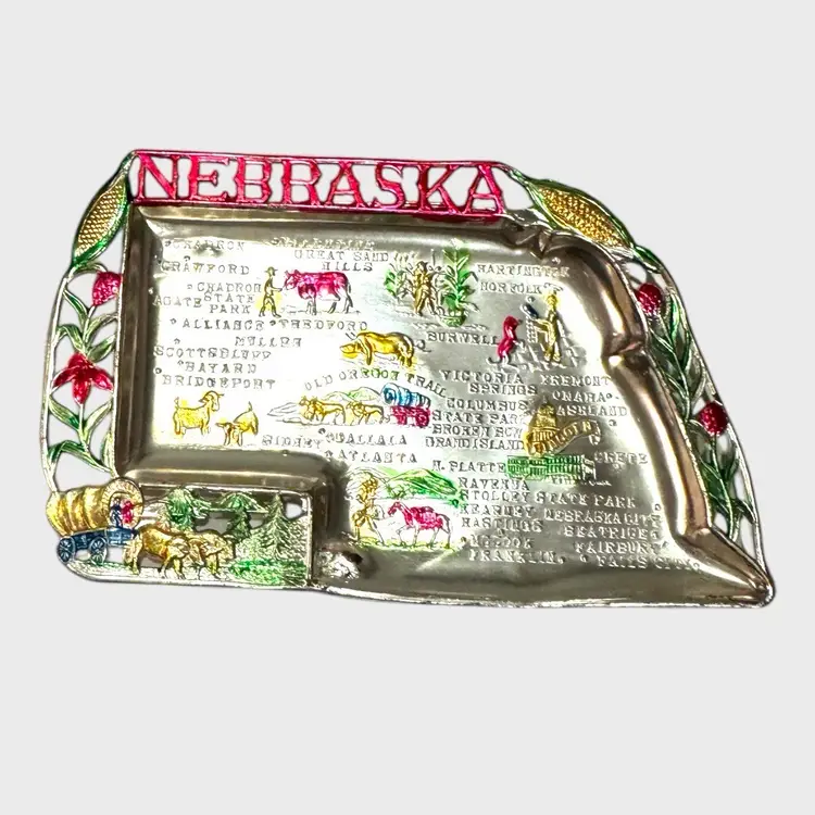 Vintage Tin Nebraska Trinket Dish