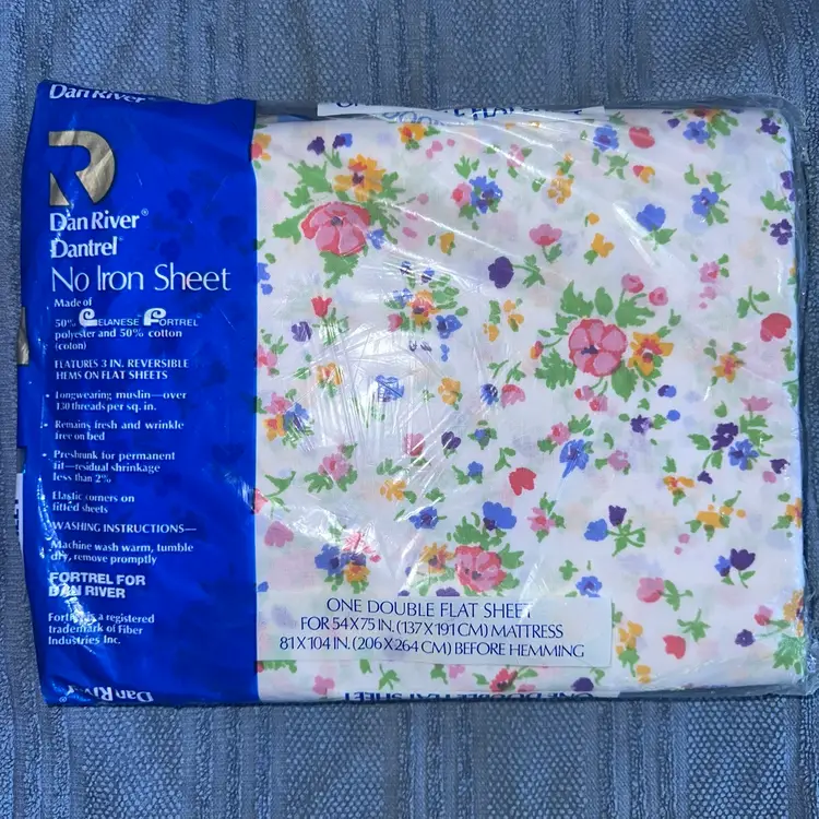 NOS Vintage Dan River No Iron One Double Flat Sheet Floral Made In USA