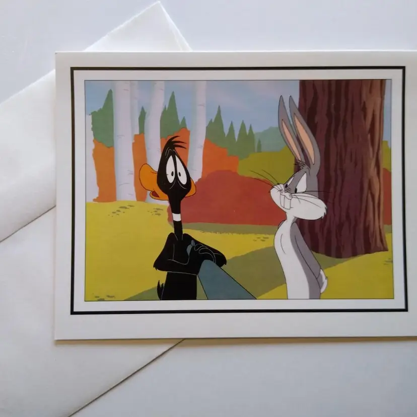 Bugs Bunny Daffy Duck Rabbit Fire Greeting Card 1992 Unused Vintage Cartoon Art