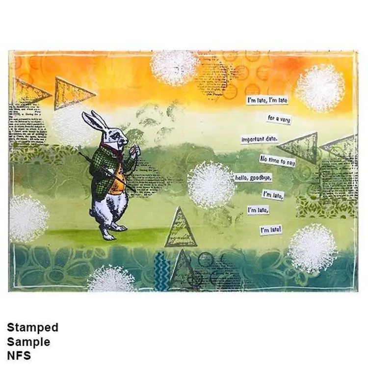 Rabbit Looking At Pocket Watch Rubber Stamp - For Easter Crafts - Alice In Wonderland