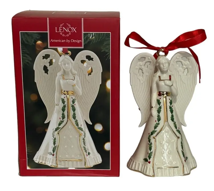 Lenox American by Design Angel Bell Ornament 6" Hand on Heart