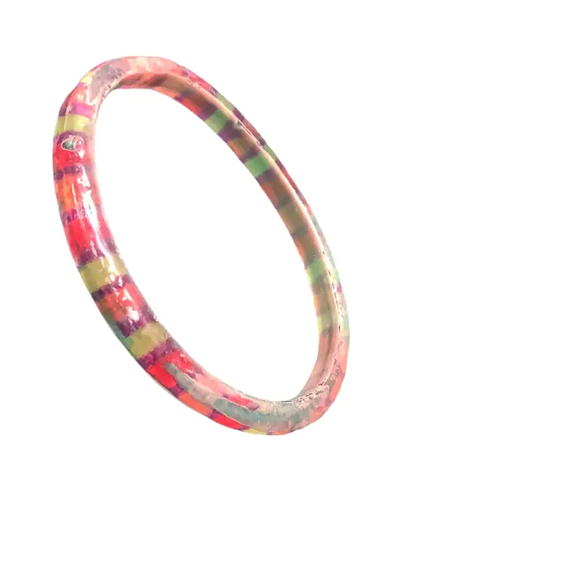 Sparkly Shinny  Vintage Celluloid Bracelet Bangle With Gold Pink Purple And Clear Design