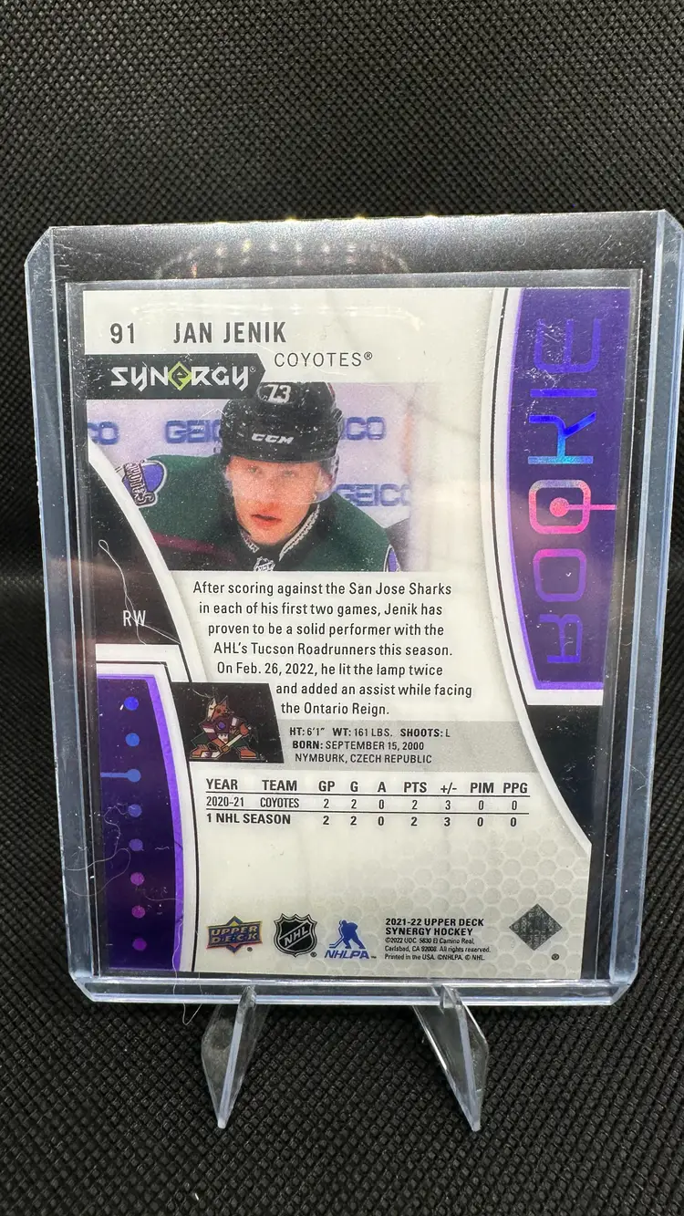 2021-22 Upper Deck Synergy Jan Jenik Arizona Coyotes #91 Purple 97/99 RC
