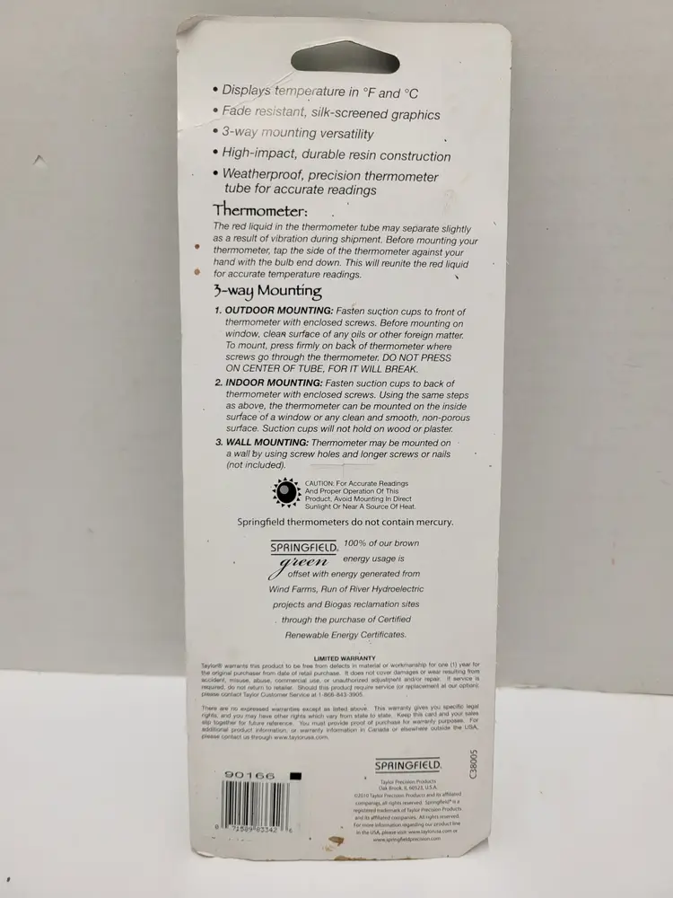 Springfield Green 7.5" Indoor/Outdoor 3way Mount Hummingbird Thermometer