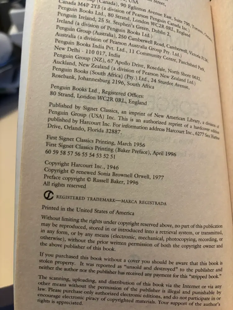 Paperback: Animal Farm by George Orwell (1996)