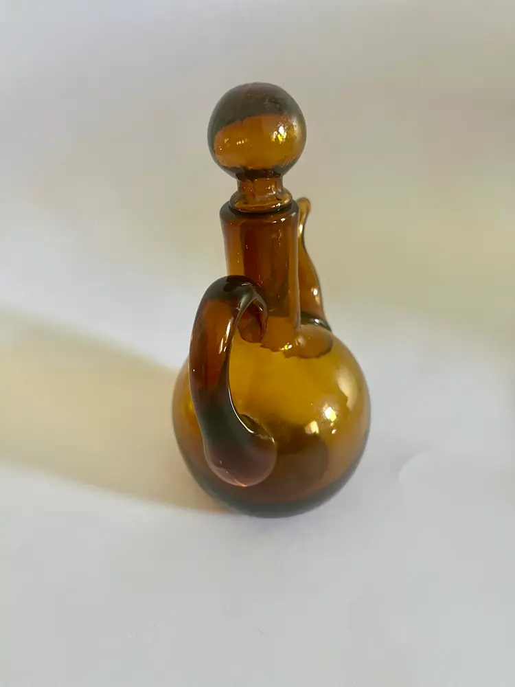 Vintage Handblown Amber Glass Cruet With Stopper Spout