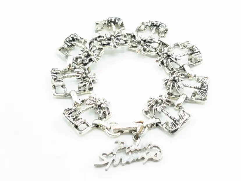 Vintage Silver Tone Palm Springs Panel Palm Tree Bracelet