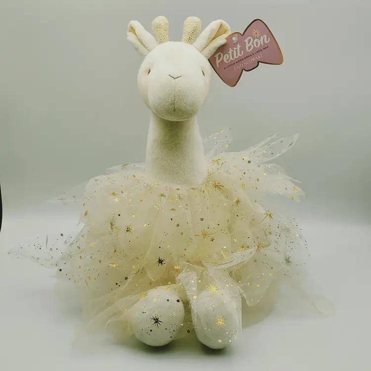 FAO Schwarz Petit Bon Ballet Giraffe Plush Ballerina Cream Skirt Tutu Gold Stars