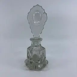 L.E. Smith 1940s/1950s Beaded Medallion Pressed Glass Perfume Bottle With Stopper 7”