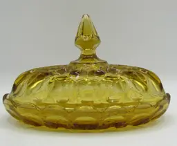 Fairfield Amber Yellow Gold Glass Covered Butter Dish Anchor Hocking