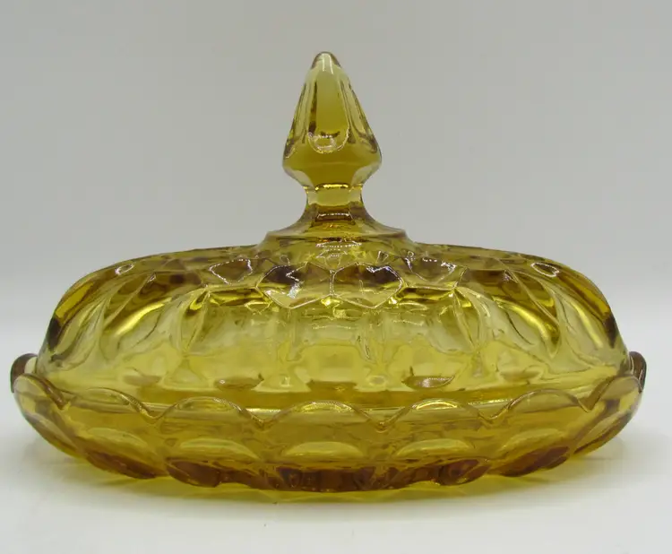 Fairfield Amber Yellow Gold Glass Covered Butter Dish Anchor Hocking