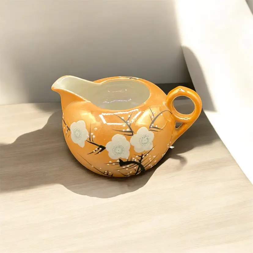 11) Peach Lusterware Creamer Hand Painted Cherry Blossom Japan 4 1/2βx3 1/2βx3β
