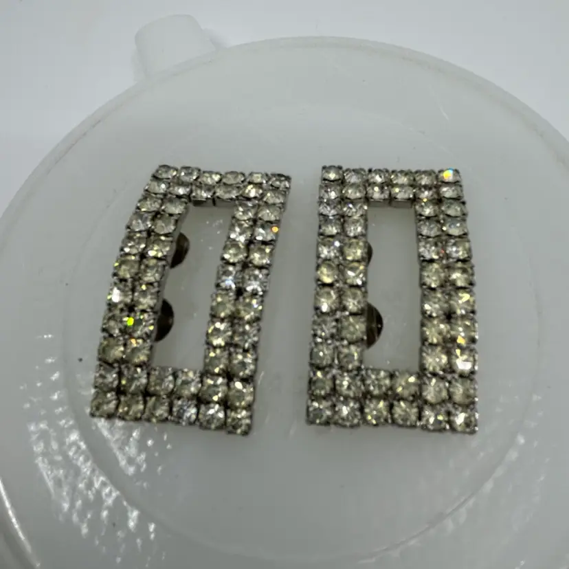 Vintage Pair Of Silver Tone Rhinestone Shoe Clips