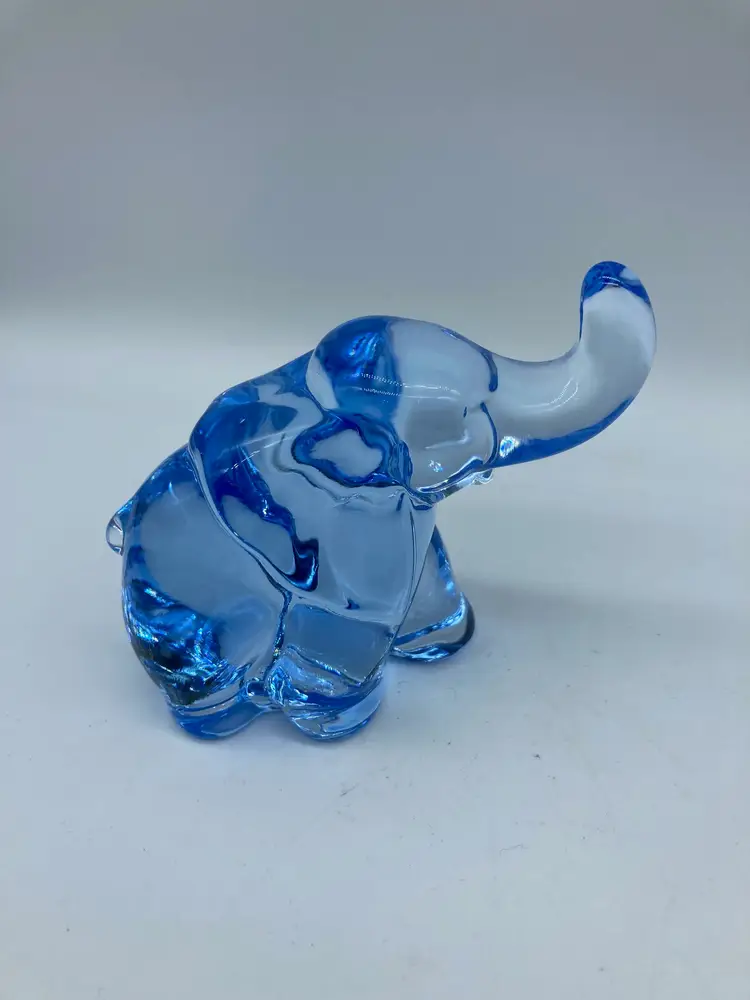Vintage Enesco Small Blue Glass, Trunk Up Elephant