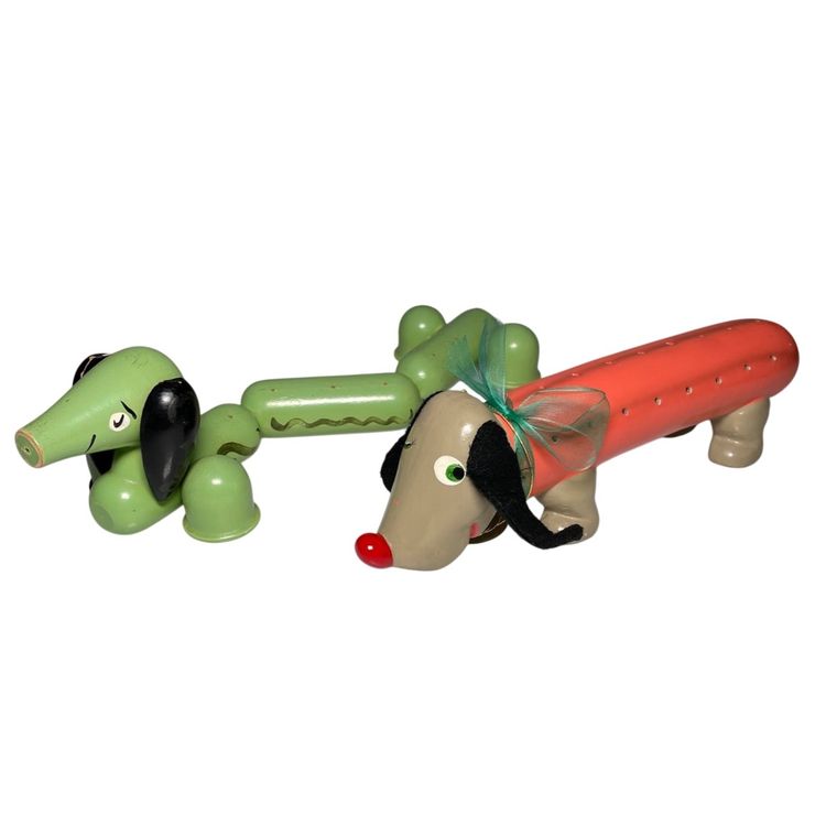 2 Vintage Midcentury Wiener Dog Dachshund Appetizer Toothpick Holders Hand Painted (No Tails) Enesco & Unmarked