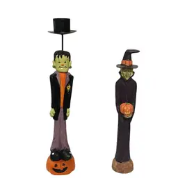 Halloween Decor. Frankenstein Candle Holder And Witch Figurine