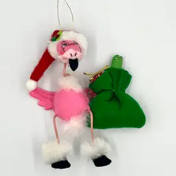 Annalee Pink Flamingo Santa Bag Christmas Ornament 2008