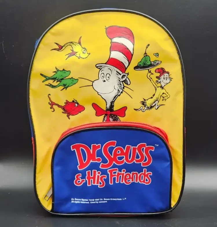 Preowned Vintage 1997 Dr Seuss & His Friends Kids Backpack Small Yellow Red Blue
