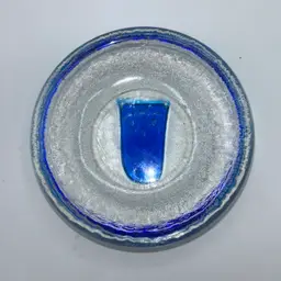 Vintage Artisan Crafted Art Glass Bowl Blue Owl in Center 5”