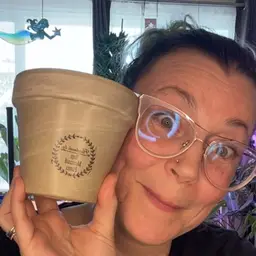 #01 - Custom 4” Hydro-dipped Vaso Clay Pot: Orange/Teal