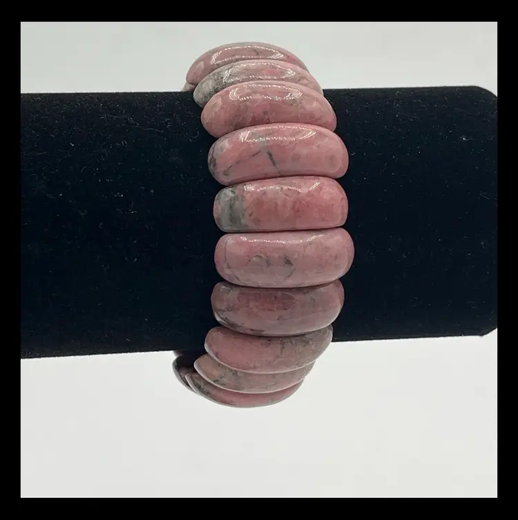 Natural Rhodonite Bangle Crystal Healing Heart & Root Chakra Stretch Bracelet
