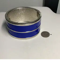 Blue & Silvertone Wide 1.5” Clamper Bracelet