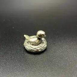 Vtg Miniature Pewter Bird On Nest Figurine 1 Inch