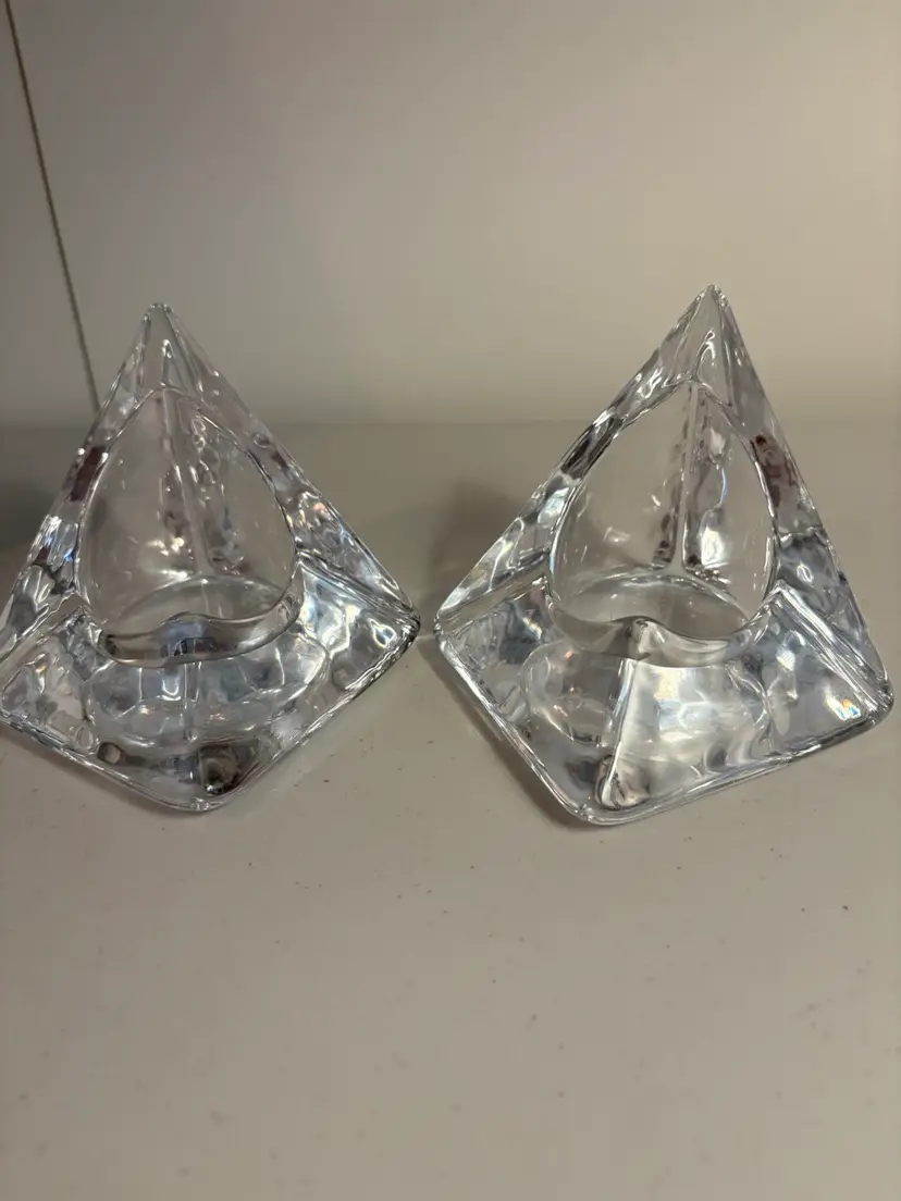 Nybro Sweden Glass Pyramid Pillar Candle Holder Tord Kjellstrom Set Of 2