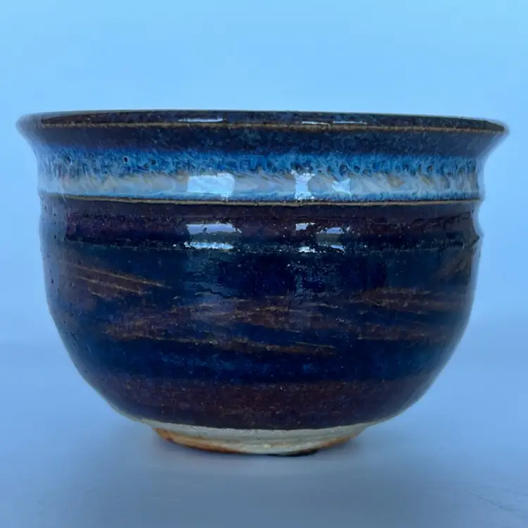 Signed -Studio Pottery- Trinket- Condiment-Bowl – Hand-Thrown – Blue/Brown Glaze – Artist Initials JA- 2 1/8” tall, 3 1/8” wide