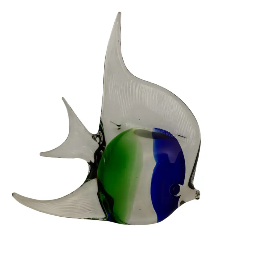 Vintage Continental Angel Fish Glass Paperweight Green Blue
8” T x 7.25” L x 2” W