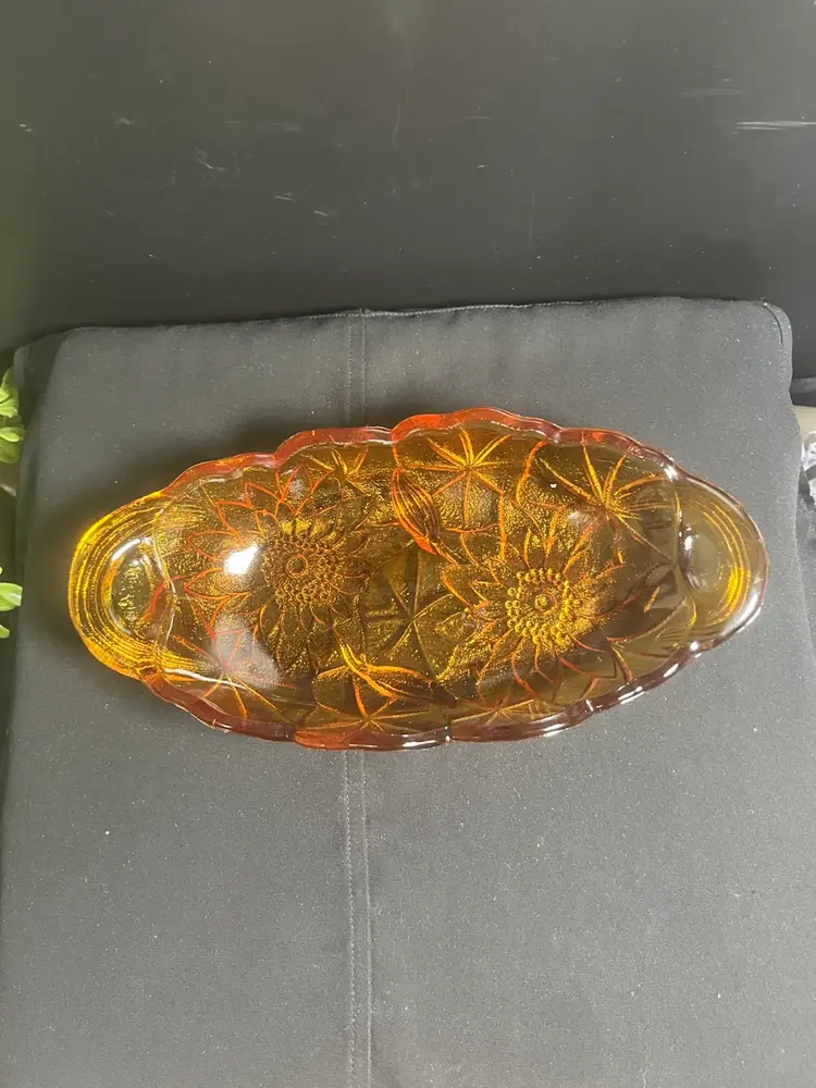 #01 Indiana Glass Amber Carnival Glass Sunflower Pattern Bowl-Lot 58