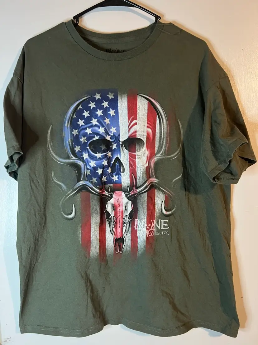 Men’s Xl Bone Collector Skull Flag Tshirt